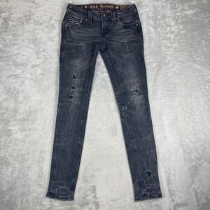 Rock Revival Celinda Skinny Distressed Black Jeans Womens 25 Low Rise Ripped Y2K
